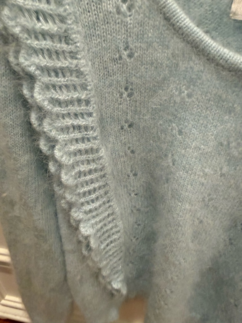 LoveShackFancy Powder Blue Ruffle-Trim Knit Sweater - Picture 5 of 6